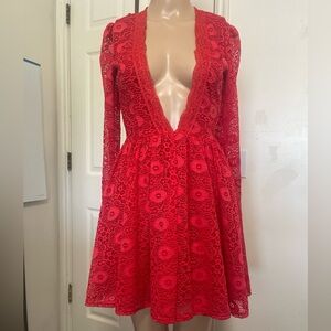 open lace back dress Tirsa Sexy V Neck Ruched Maxi Dress M / Red main image 1
